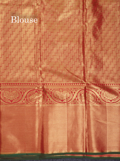 Beautiful Pastel Blue Bridal Pure Kanjivaram Silk Saree With Contrast Chilly Red Traditional Evening Morning Border