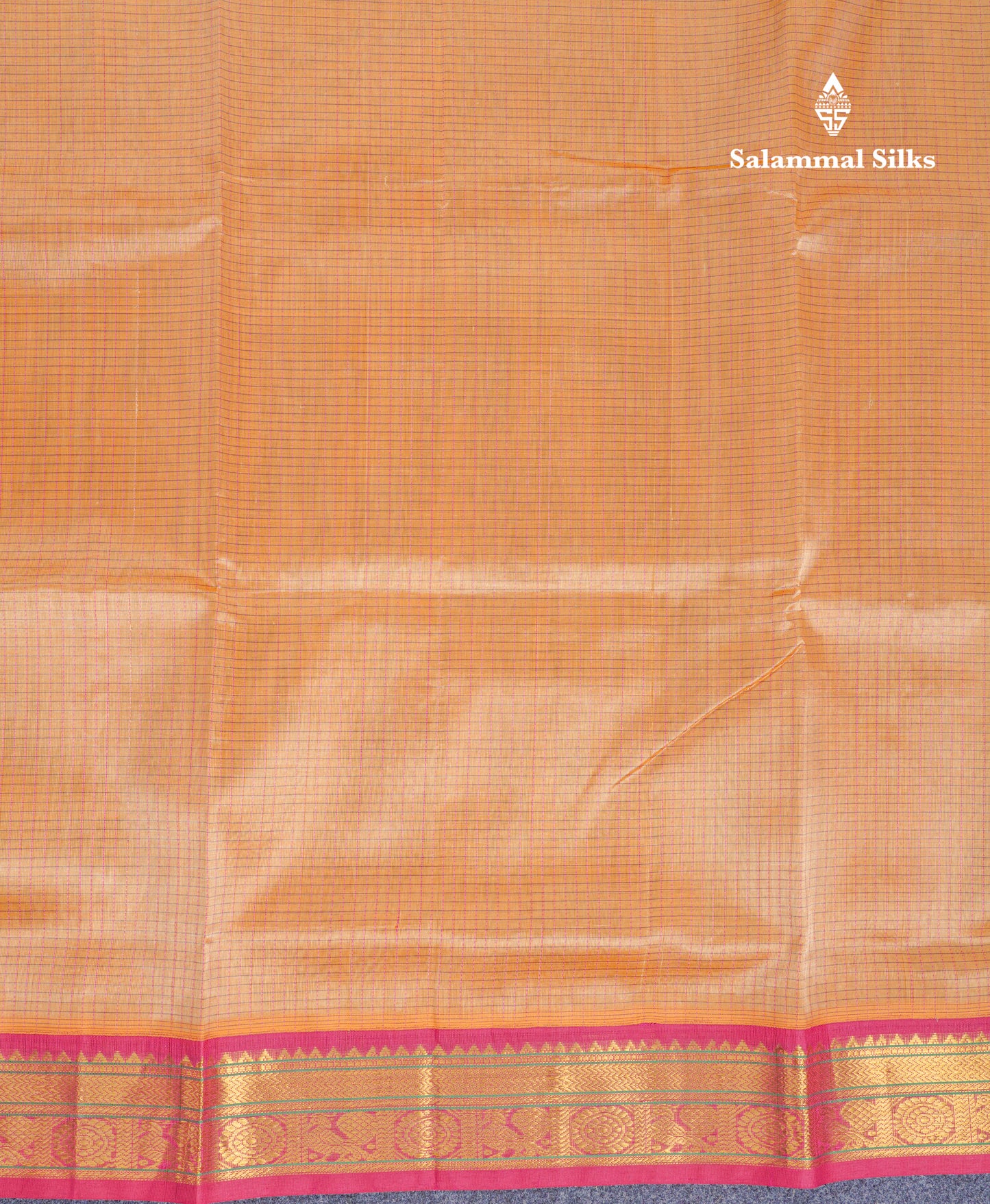 Dark Sandal Tiny Checks Pure Silk Cotton Saree With Contrast Magenta Traditional Border