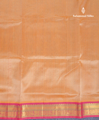 Dark Sandal Tiny Checks Pure Silk Cotton Saree With Contrast Magenta Traditional Border