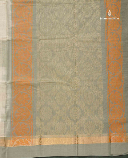 Handloom Pure Cotton Saree - Cream Colour Body With Contrast Cream Green Blouse