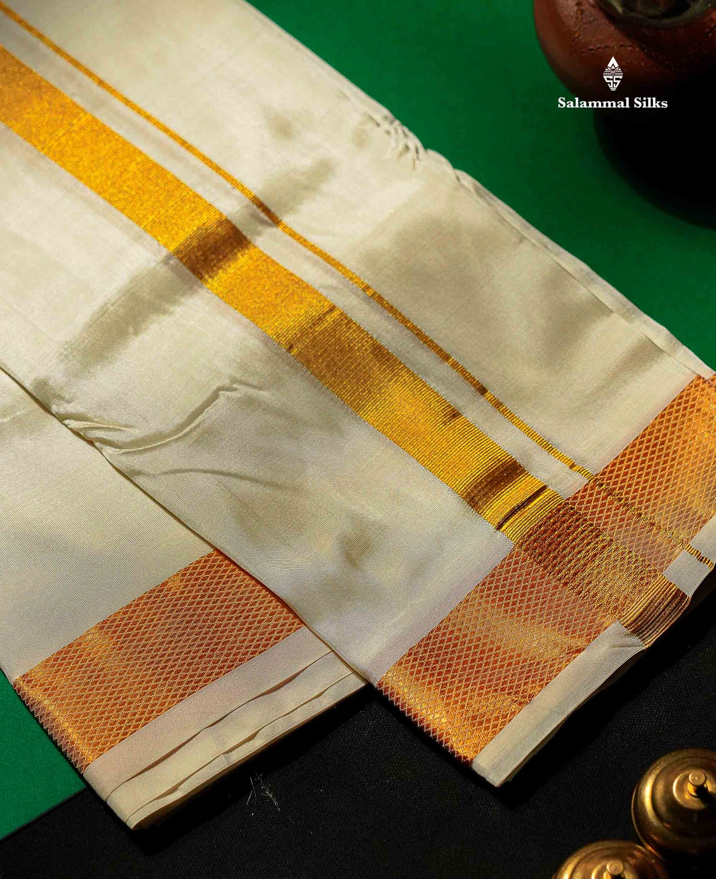 Asha Mix Dhoti - Cream White With Gold Zari Border | 8 Muzham