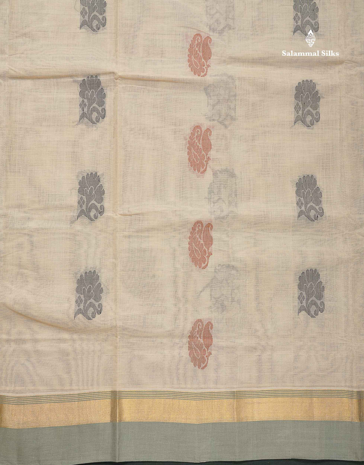 Handloom Pure Cotton Saree - Cream Colour Body With Contrast Cream Green Blouse