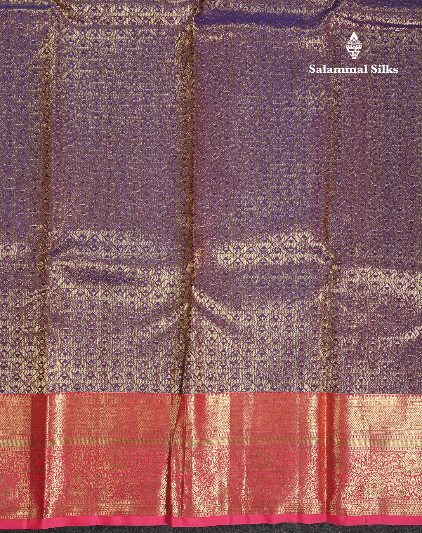 Beautiful Violet Bridal Pure Kanjivaram Silk Saree With Contrast Pink Traditional Border