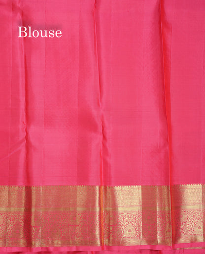 Beautiful Violet Bridal Pure Kanjivaram Silk Saree With Contrast Pink Traditional Border