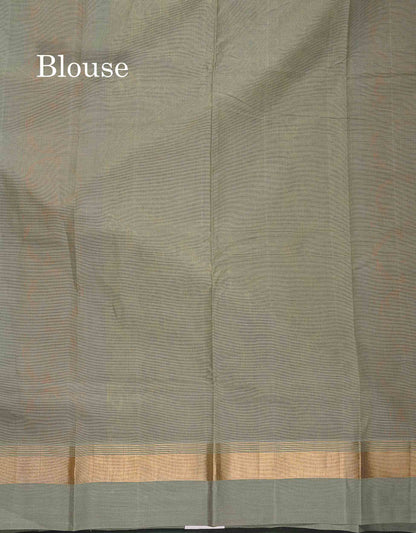 Handloom Pure Cotton Saree - Cream Colour Body With Contrast Cream Green Blouse