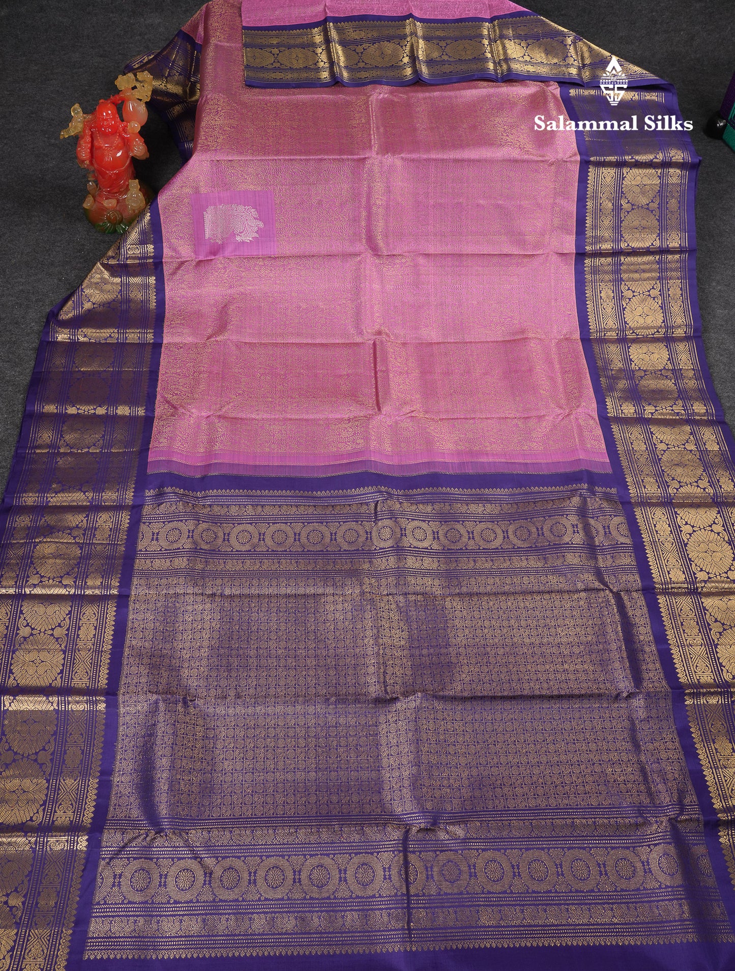Beautiful Pastel Violet Bridal Pure Kanjivaram Silk Saree With Contrast Navy Blue Traditional Border