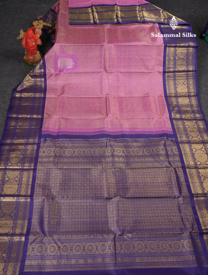 Beautiful Pastel Violet Bridal Pure Kanjivaram Silk Saree With Contrast Navy Blue Traditional Border