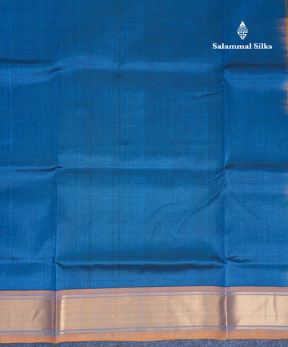Ramar Blue Plain Pure Silk Cotton Saree With Contrast Mustard Yellow Blouse
