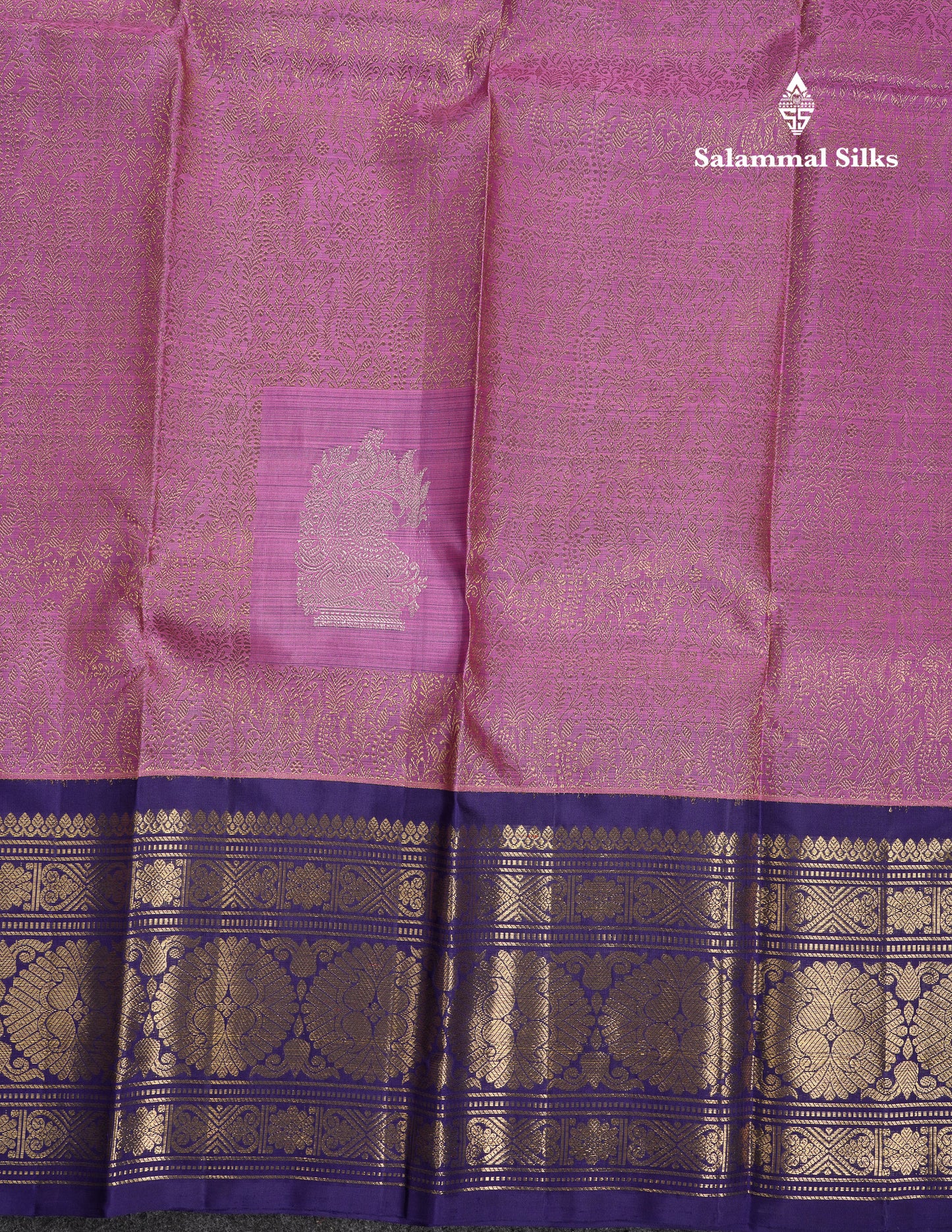 Beautiful Pastel Violet Bridal Pure Kanjivaram Silk Saree With Contrast Navy Blue Traditional Border