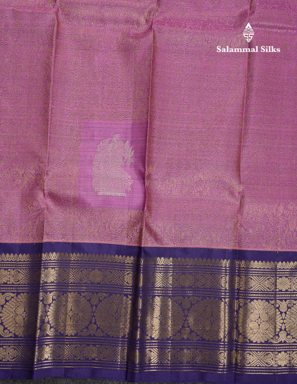 Beautiful Pastel Violet Bridal Pure Kanjivaram Silk Saree With Contrast Navy Blue Traditional Border