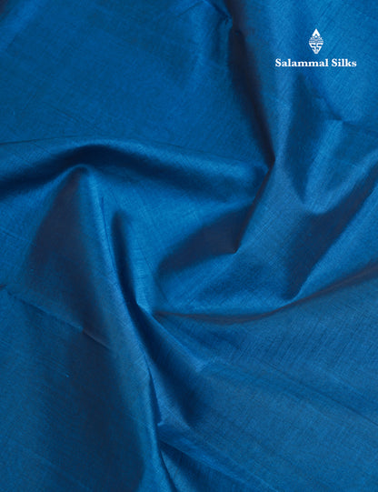 Ramar Blue Plain Pure Silk Cotton Saree With Contrast Mustard Yellow Blouse