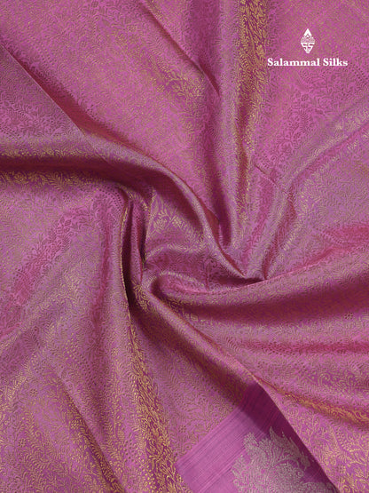 Beautiful Pastel Violet Bridal Pure Kanjivaram Silk Saree With Contrast Navy Blue Traditional Border