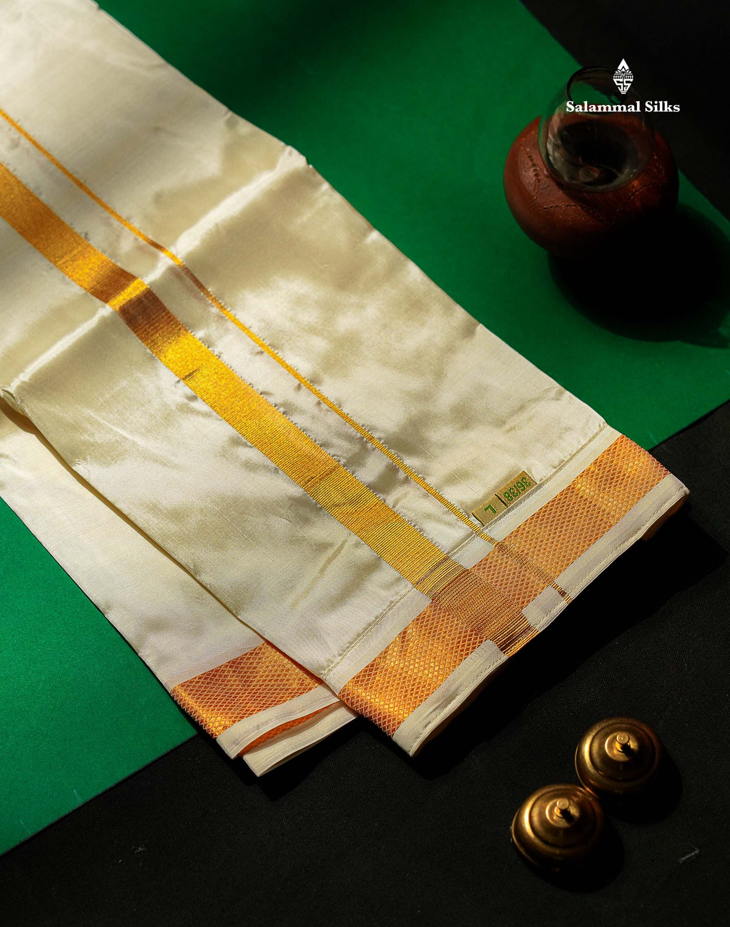 Asha Mix Dhoti - Cream White With Gold Zari Border | 8 Muzham 