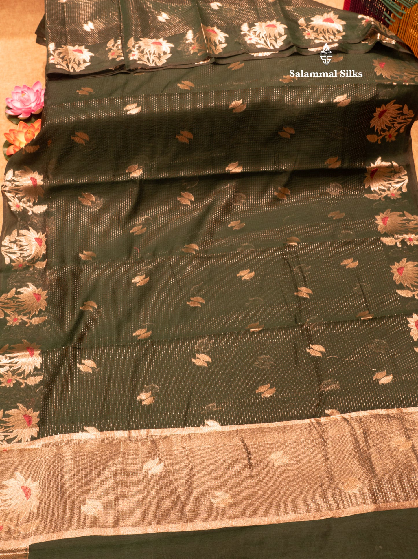 Beautiful Ramar Muga Silk Silver Zari Lines Saree With Fancy Meenawork Border