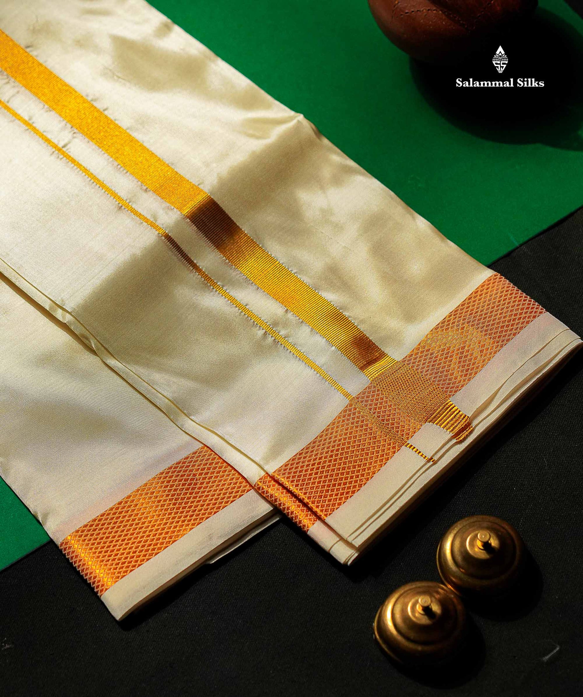 Pure Mix Dhoti - Cream White With Gold Zari Border | 8 Muzham 