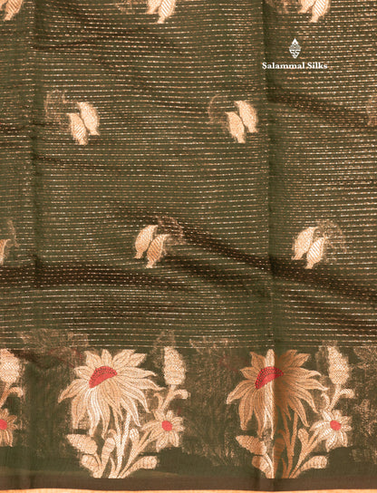 Beautiful Ramar Muga Silk Silver Zari Lines Saree With Fancy Meenawork Border