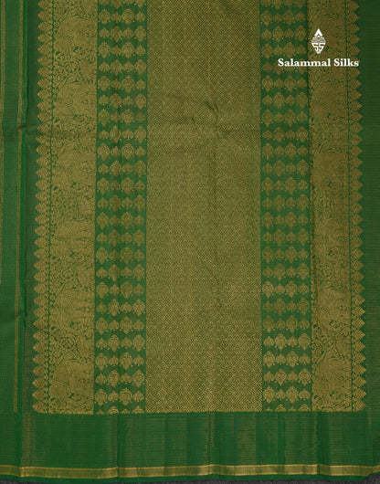 Beautiful Bottle Green Vaira Oosi Lines Pure Kanjivaram Silk Saree With Small Border