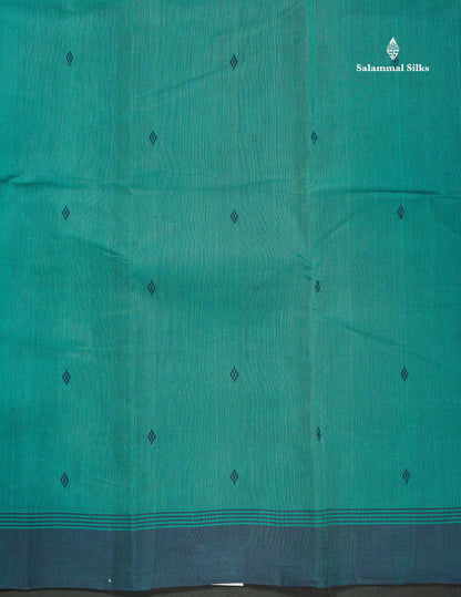 Handloom Pure Cotton Saree -  Grey Colour Body With Contrast Dark Navy Blue Blouse