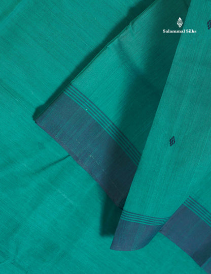 Handloom Pure Cotton Saree -  Grey Colour Body With Contrast Dark Navy Blue Blouse
