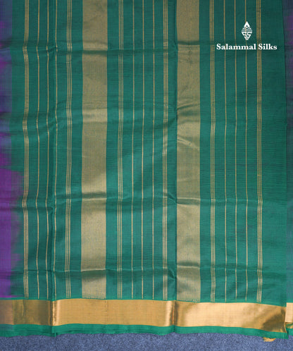 Dark Purple Plain Pure Silk Cotton Saree With Contrast Bottle Green Blouse