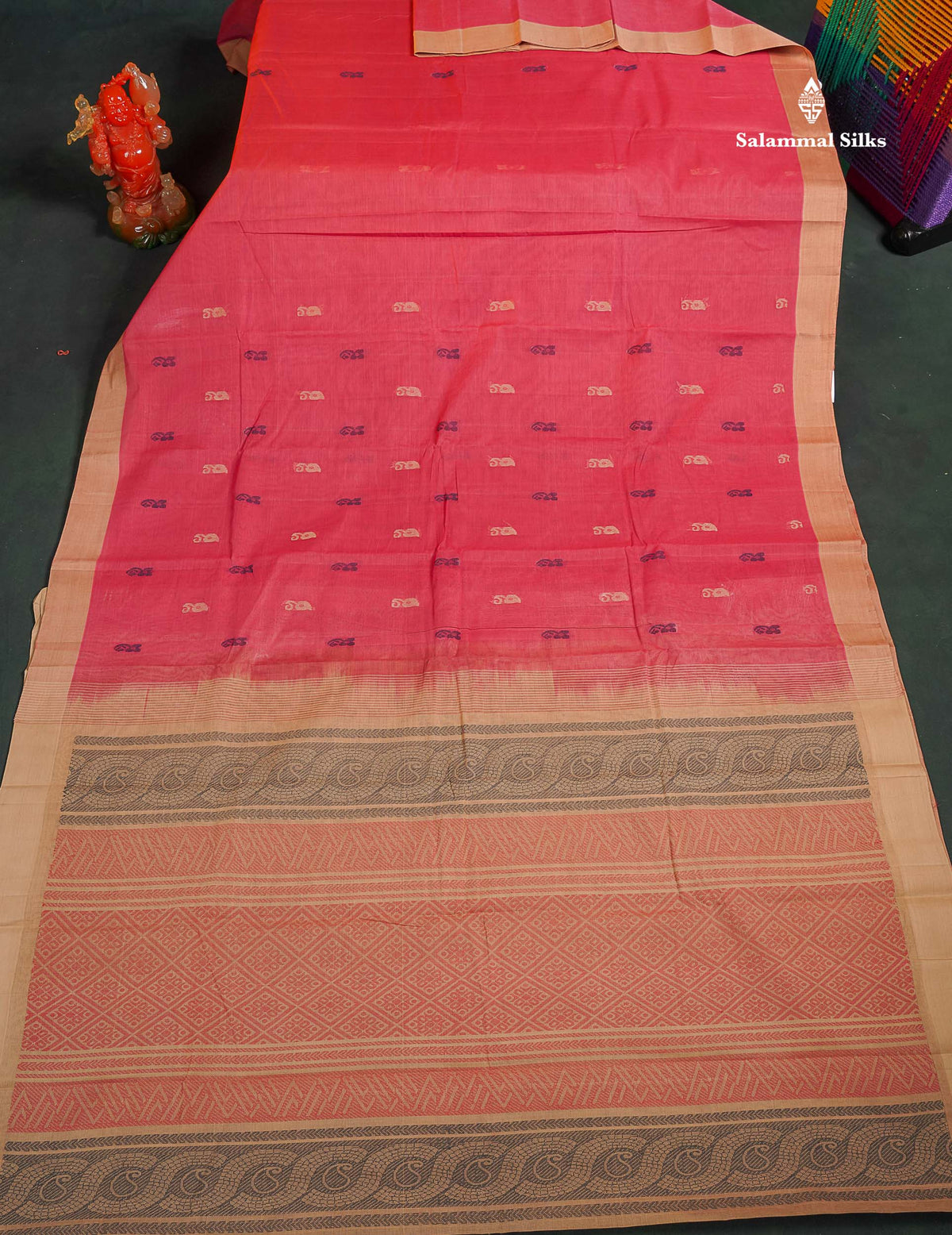 Handloom Pure Cotton Saree - Dual Tone Pink Colour Body With Contrast Sandal Blouse