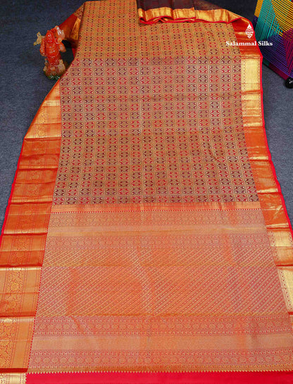 Bridal Pure Kanjivaram Silk Saree - Maroon Colour Body With Contrast Chilly Red Traditional Evening Morning Border