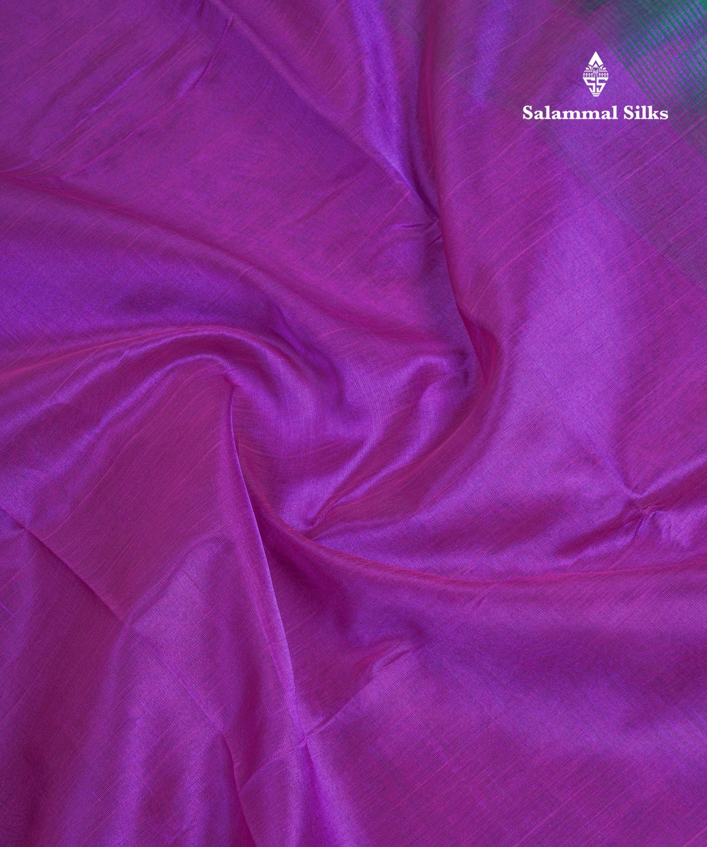 Dark Purple Plain Pure Silk Cotton Saree With Contrast Bottle Green Blouse