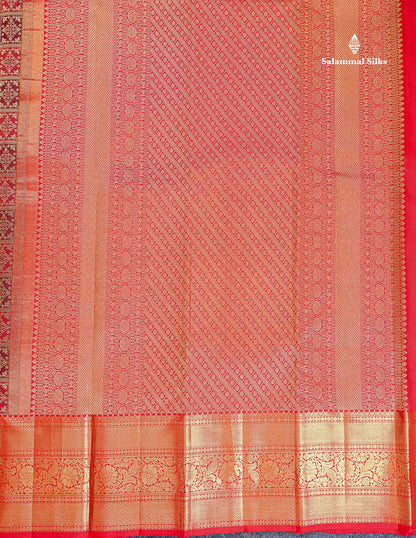 Bridal Pure Kanjivaram Silk Saree - Maroon Colour Body With Contrast Chilly Red Traditional Evening Morning Border
