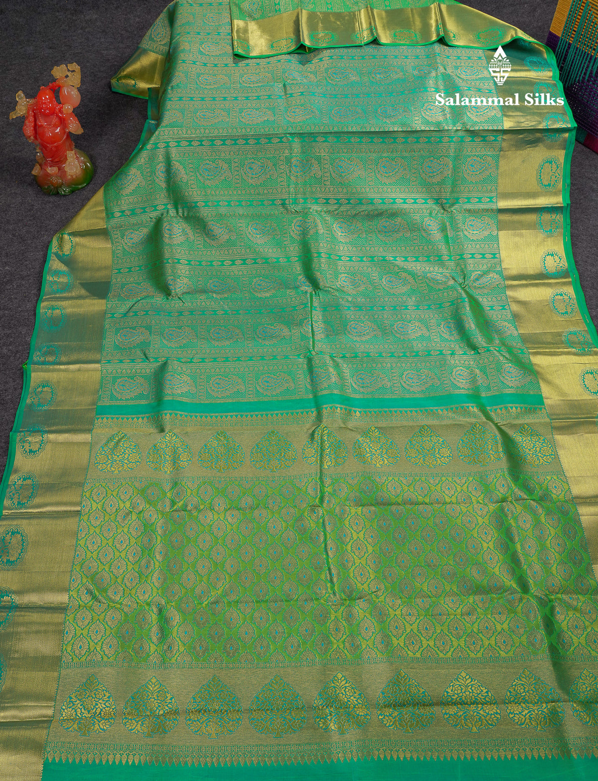 Beautiful Rexona Green Menakari Work Bridal Pure Kanjivaram Silk Saree With Traditional Border