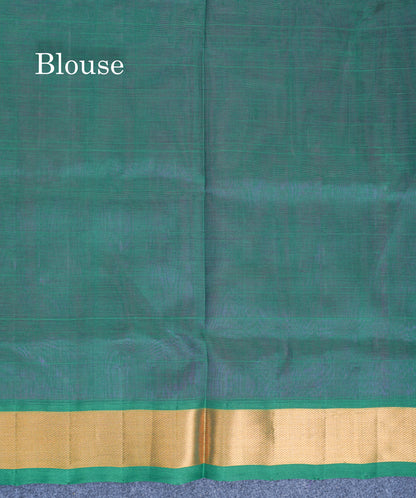 Dark Purple Plain Pure Silk Cotton Saree With Contrast Bottle Green Blouse