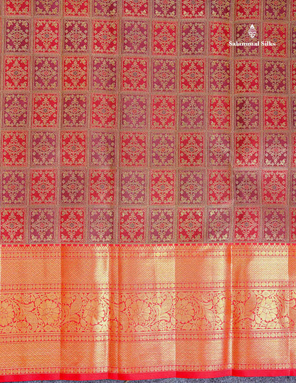 Bridal Pure Kanjivaram Silk Saree - Maroon Colour Body With Contrast Chilly Red Traditional Evening Morning Border