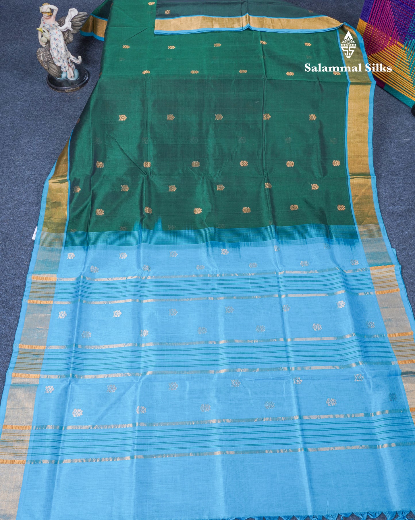 Dark Maroon Pure Silk Cotton Saree With Contrast Parrot Green Blouse