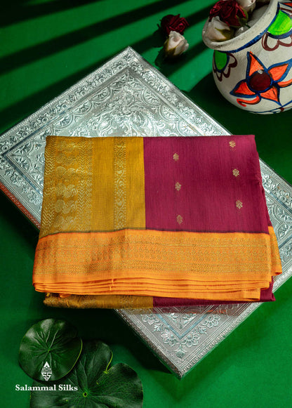 Pink Shade Kalyani Cotton Saree With Contrast Mango Yellow Border