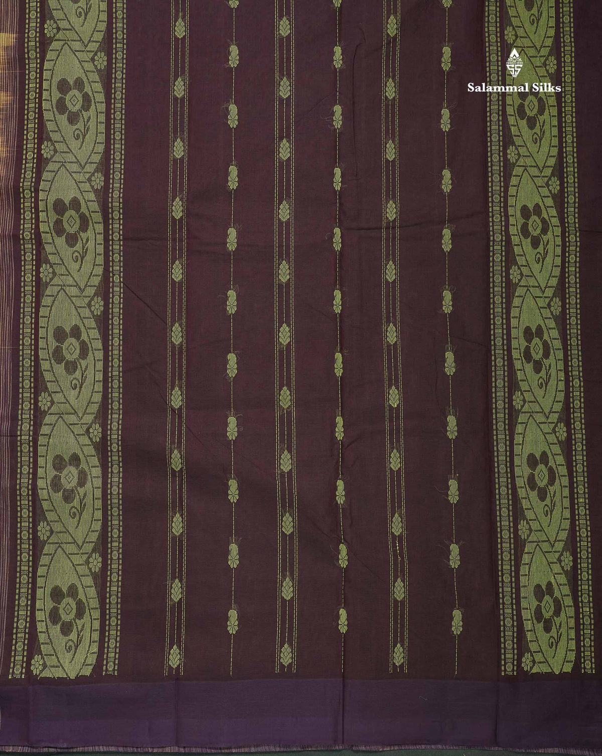 Handloom Pure Cotton Saree - Manthulir Green Colour Body With Contrast Dark Brown Blouse