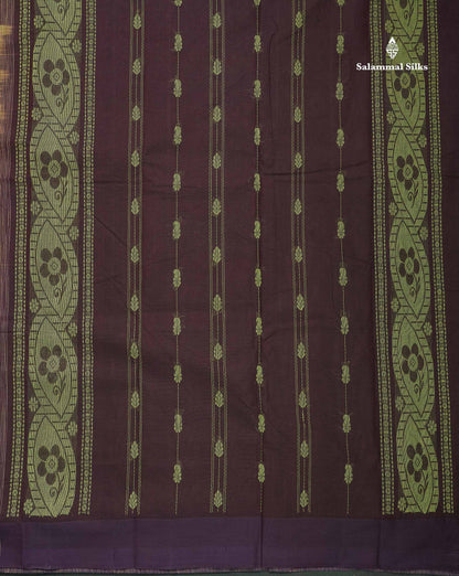 Handloom Pure Cotton Saree - Manthulir Green Colour Body With Contrast Dark Brown Blouse