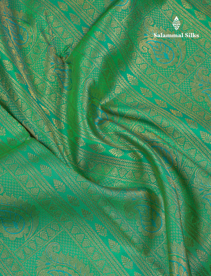 Beautiful Rexona Green Menakari Work Bridal Pure Kanjivaram Silk Saree With Traditional Border