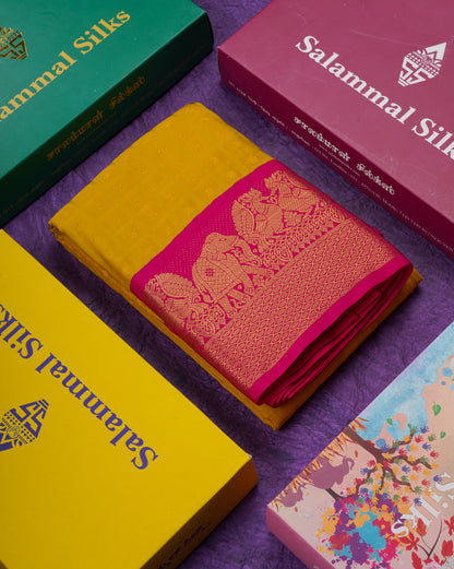 1000 Buttas Black Checks Semi Silk Saree With Contrast Pink Traditional Border