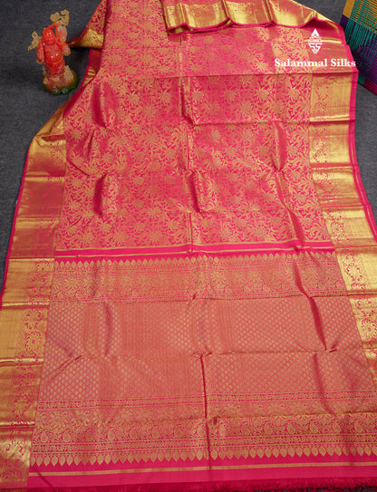 Beautiful Rani Pink Bridal Pure Kanjivaram Silk Saree With Traditional Border