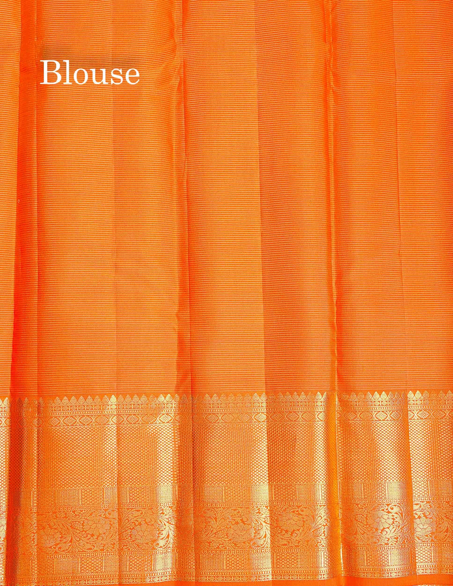 Pure Kanjivaram Silk Saree - Orange Colour Body Small Zari Checks With Butta & Traditional Evening Morning Border