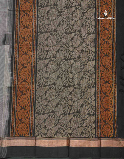 Handloom Pure Cotton Saree -  Mustard Yellow Colour Body With Contrast Black Border