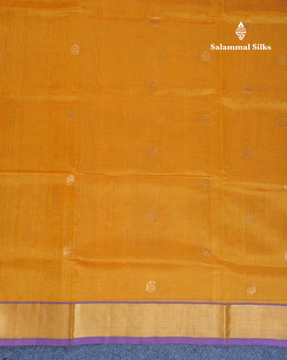 Mustard Yellow Pure Silk Cotton Saree With Contrast Violet Blouse