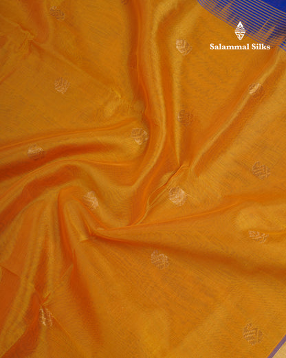 Mustard Yellow Pure Silk Cotton Saree With Contrast Violet Blouse