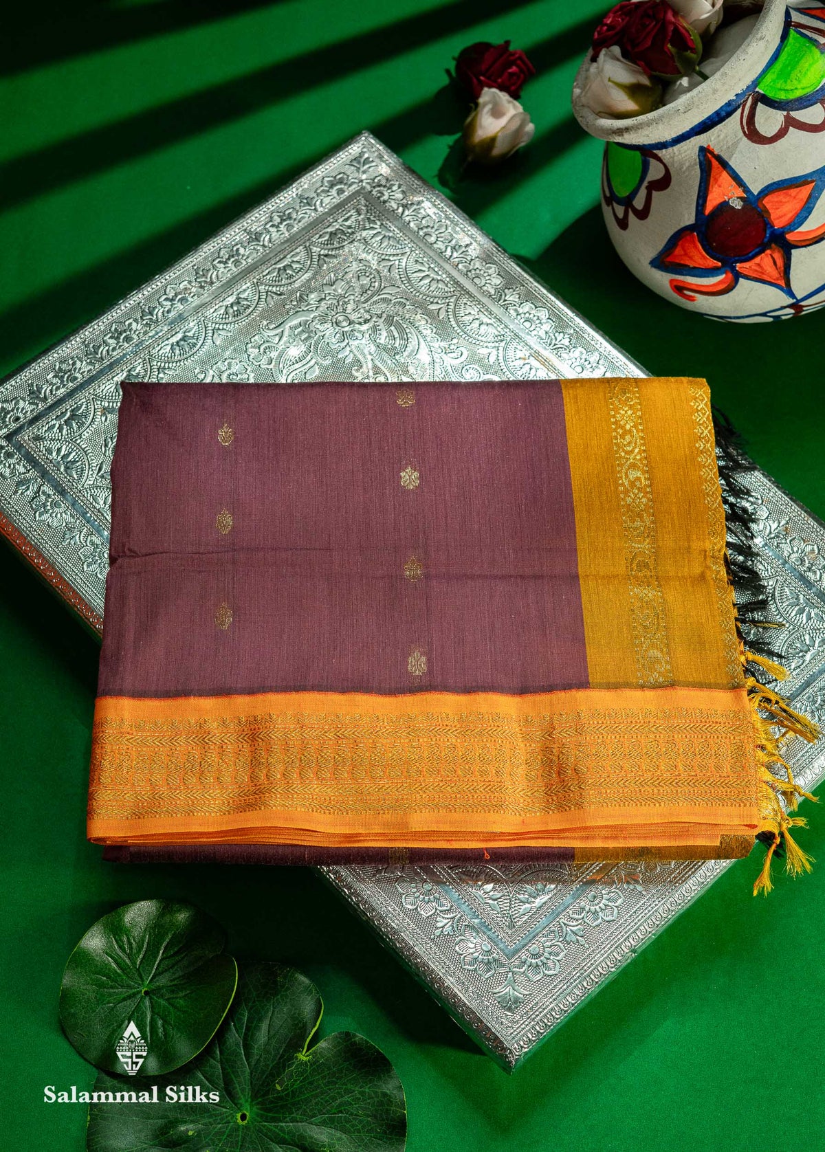 Beautiful Onion Pink Kalyani Cotton Saree With Contrast Mustard Yellow Blouse