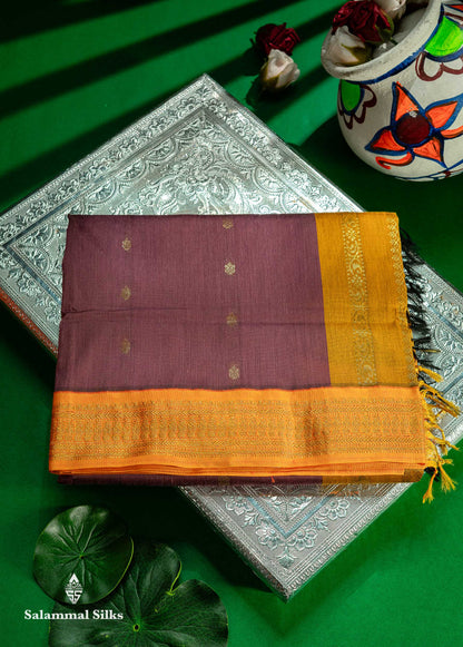 Beautiful Onion Pink Kalyani Cotton Saree With Contrast Mustard Yellow Blouse