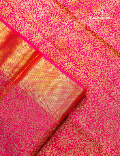 Bridal Pure Kanjivaram Silk Saree - Pink Colour Body With Traditional Evening Morning Border