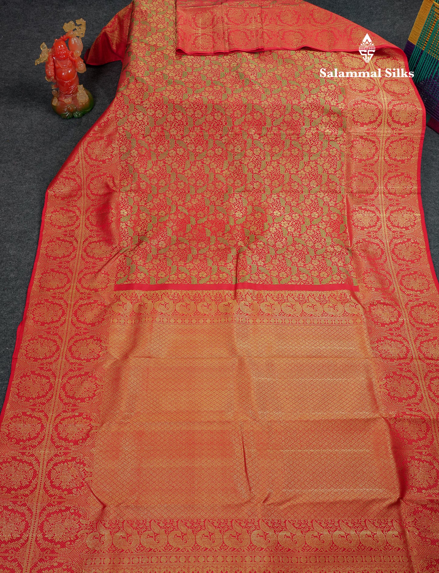 Beautiful Chilly Red Menakari Work Bridal Pure Kanjivaram Silk Saree With Fancy Border