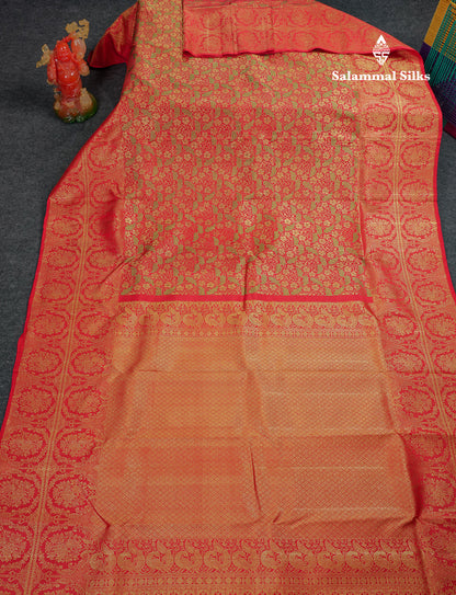 Beautiful Chilly Red Menakari Work Bridal Pure Kanjivaram Silk Saree With Fancy Border
