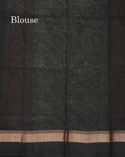Handloom Pure Cotton Saree -  Mustard Yellow Colour Body With Contrast Black Border