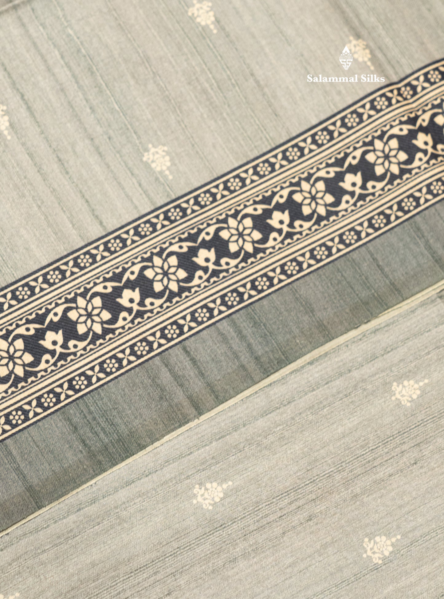 Grey Colour Printed Semi Tussar Saree With Fancy Border