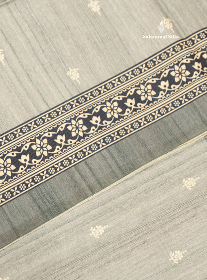 Grey Colour Printed Semi Tussar Saree With Fancy Border